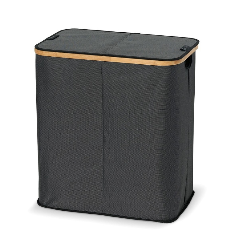 Laundry basket, 2 Compartments, PORTABIANCHERIA DOPPIO, 54 x 34 x H 58,5cm, Grey / Bamboo