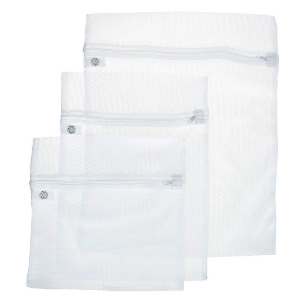 Wash Bags, Set of 3 , FILETS À LIGNE, White