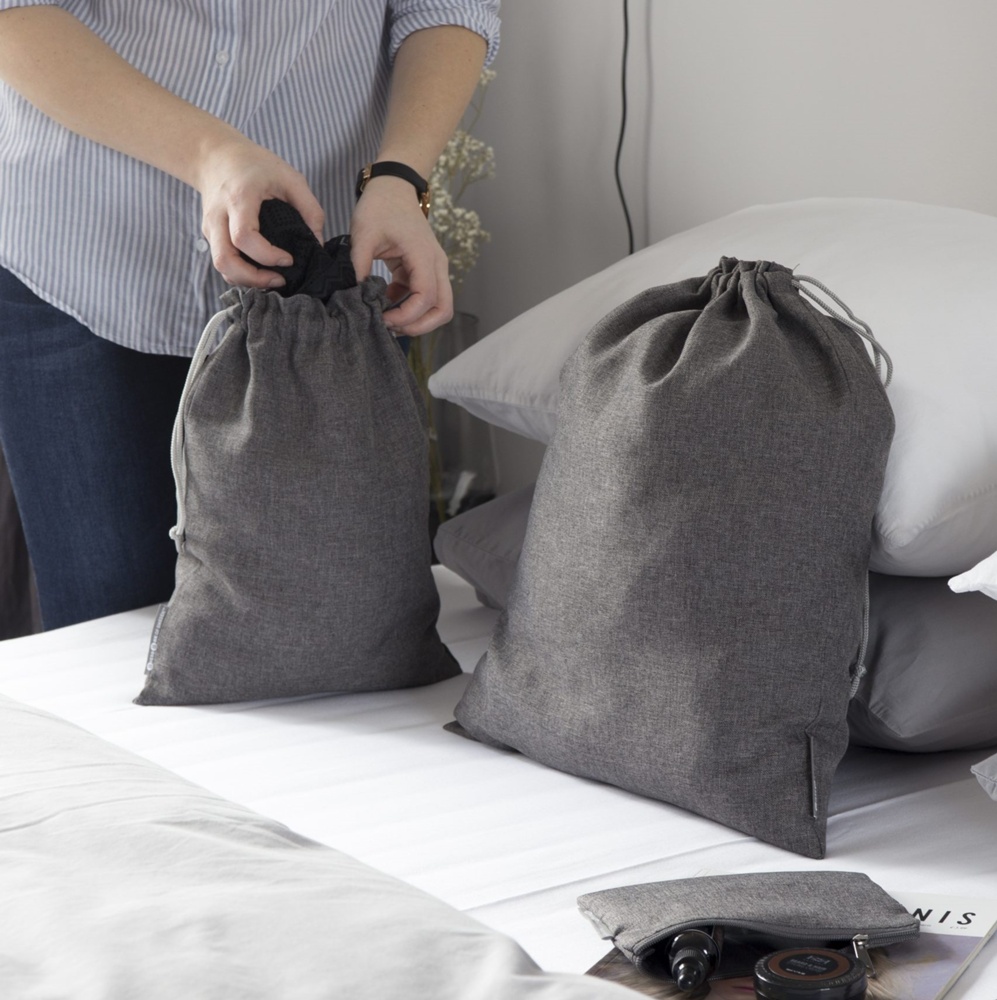 Travel Laundry bags, Set of 2, BIGSO, Small + Large bag, Dark Grey
