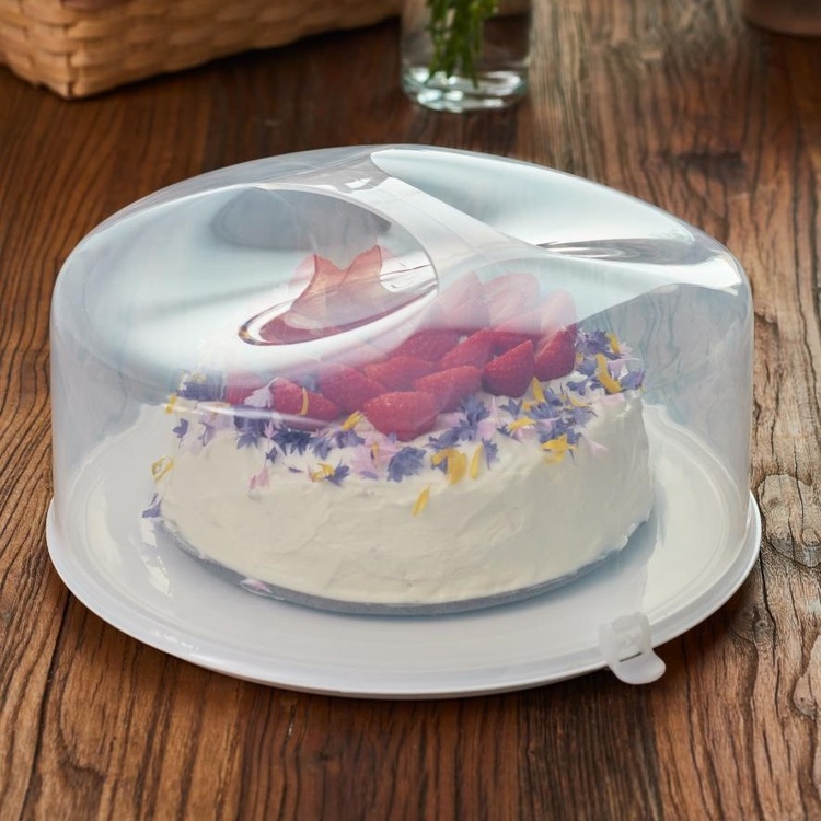 Cake box with lid, Portable, GASTROMAX, Ø 37 x H 16 cm , Transparent / White