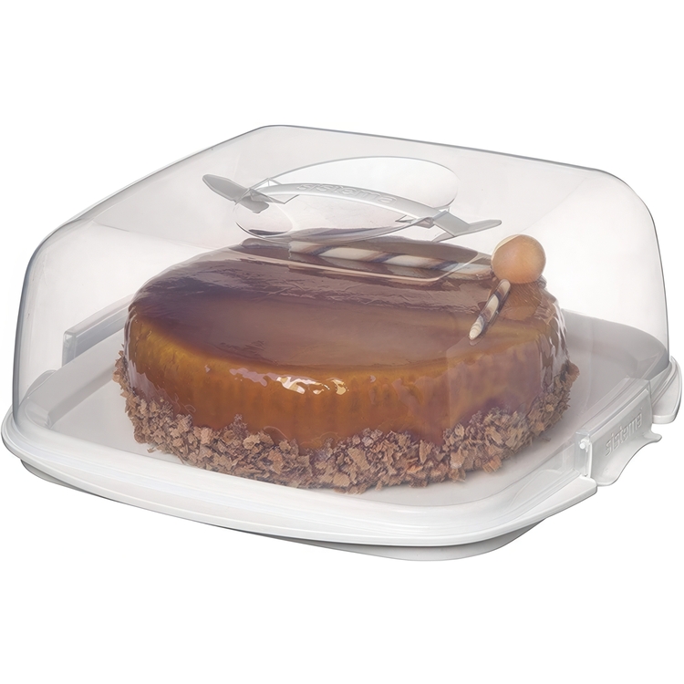 Cake Box with lid, SISTEMA BAKE IT CAKE & CUPCAKE STORER, Transparent / White