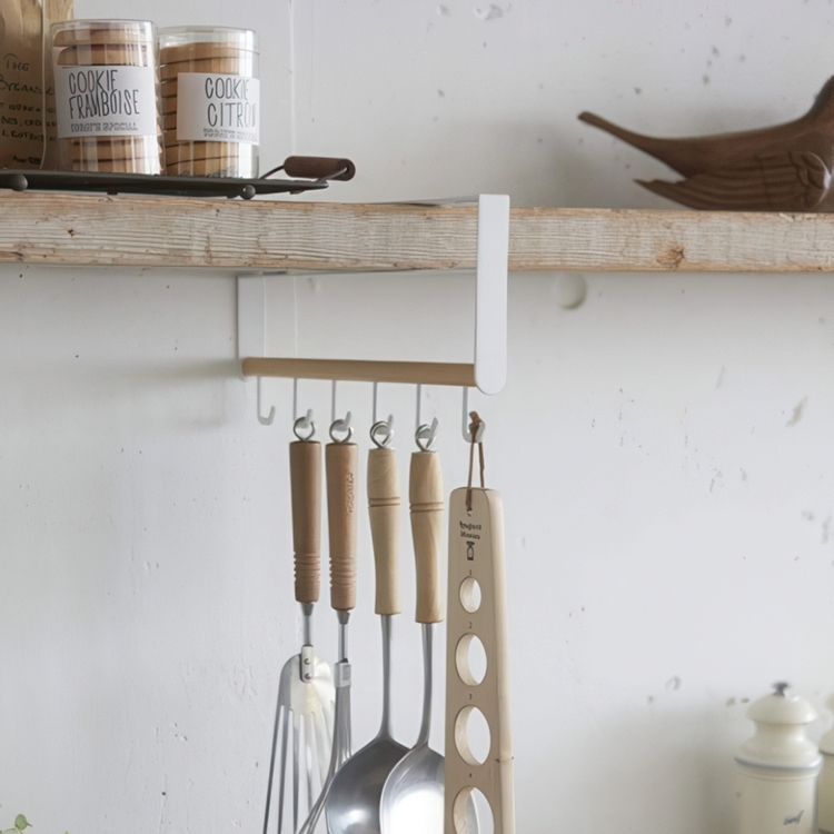 Under Shelf storage, 6 hooks, TOSCA UTINSIL HOOKS, Yamazaki, White