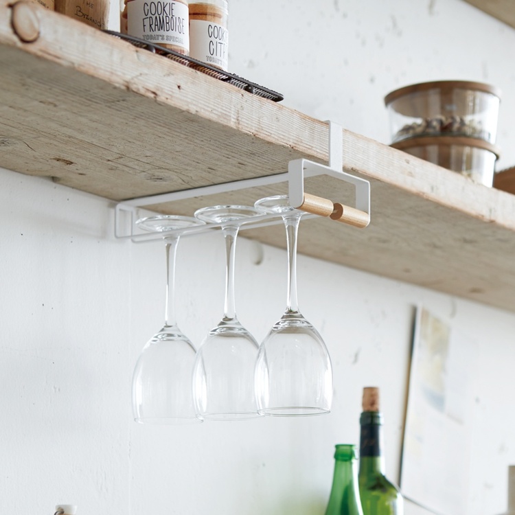 Under Cupboard Shelf Wine Glass Hanger, TOSCA, Yamazaki, White