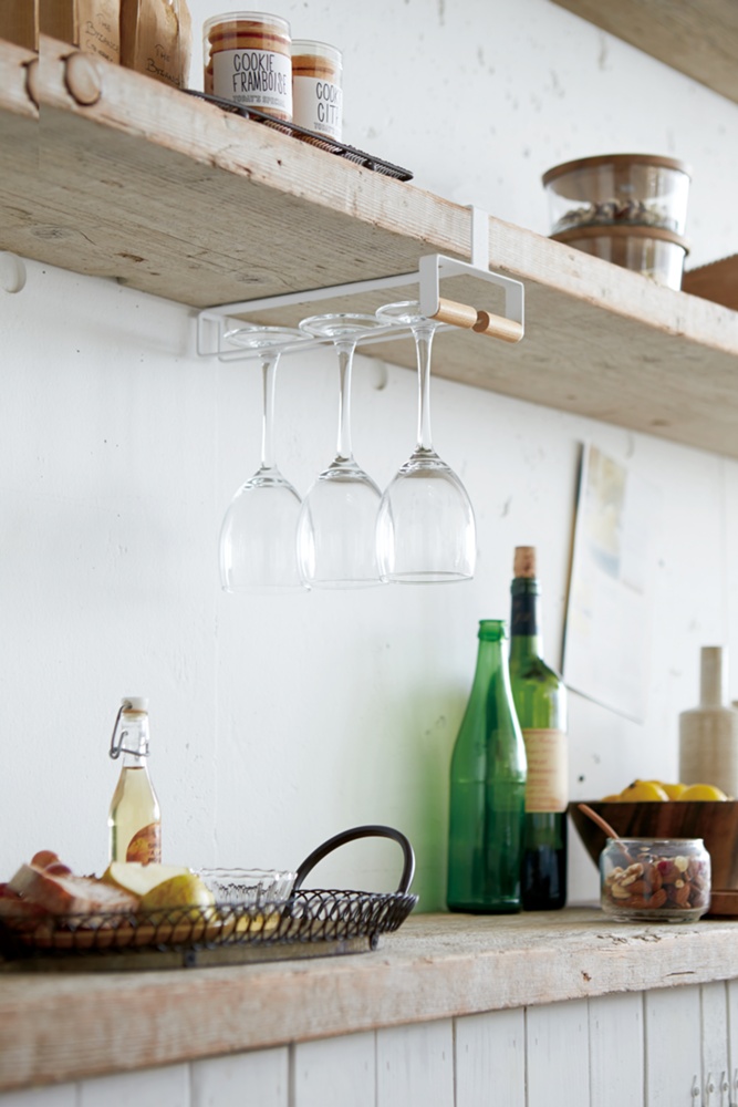 Under Cupboard Shelf Wine Glass Hanger, TOSCA, Yamazaki, White