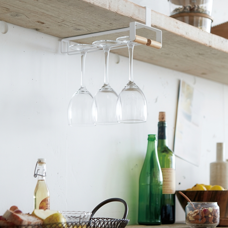 Under Cupboard Shelf Wine Glass Hanger, TOSCA, Yamazaki, White
