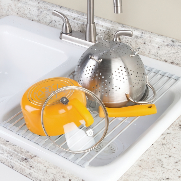 Draining Mat, METRO OVER SINK ROLL-UP, 47 x 28 cm, Silver / Grey