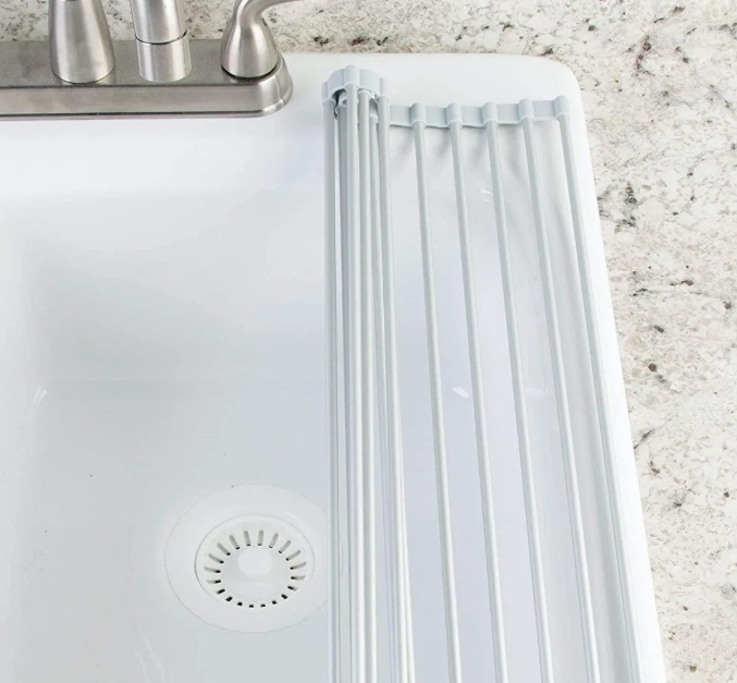 Draining Mat, METRO OVER SINK ROLL-UP, 47 x 28 cm, Silver / Grey