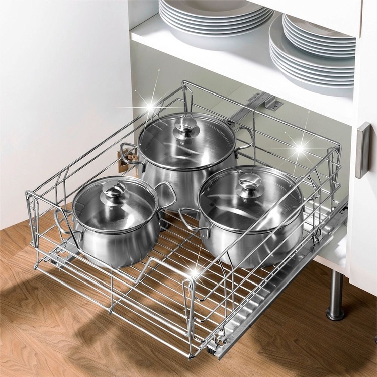 Pull-out shelf for cabinet, MAXI SLIDING RACK, 50 x 50 x H 23 cm, Silver