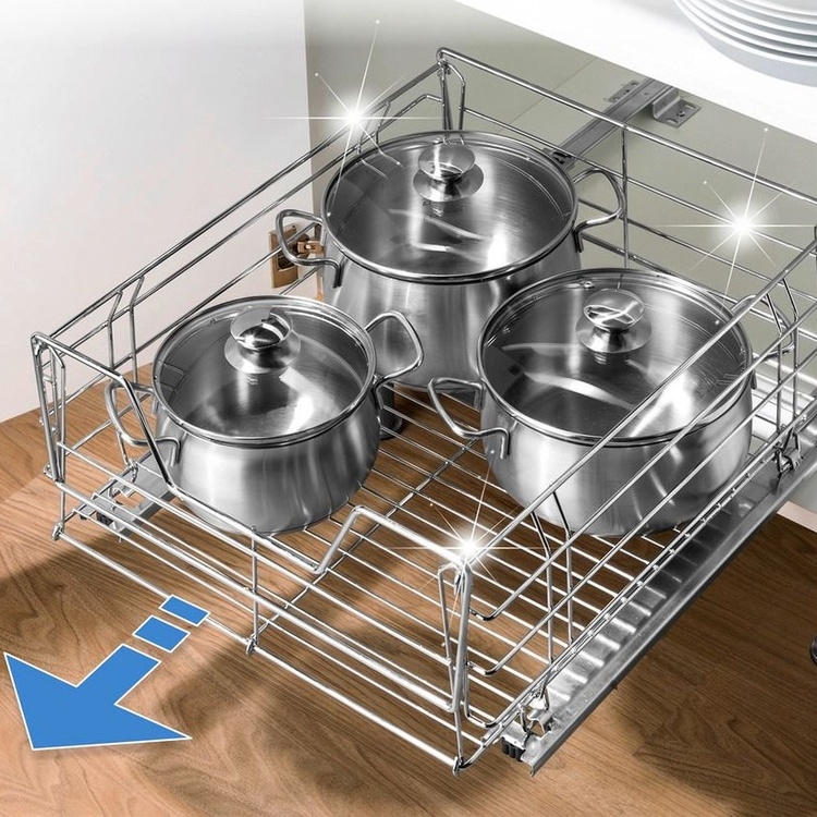 Pull-out shelf for cabinet, MAXI SLIDING RACK, 50 x 50 x H 23 cm, Silver