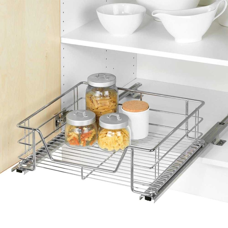 Pull-out shelf for cabinet, SLIDING RACK, 51 x 40 x H 18,5 cm, Silver