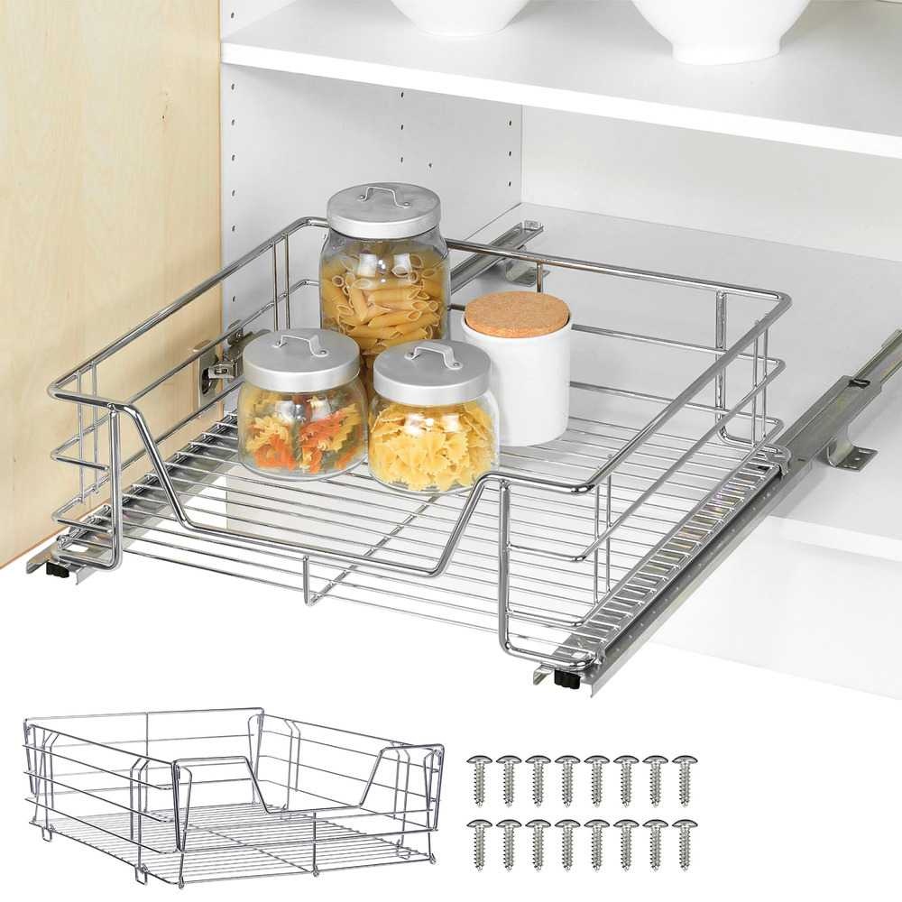 Pull-out shelf for cabinet, SLIDING RACK, 51 x 40 x H 18,5 cm, Silver