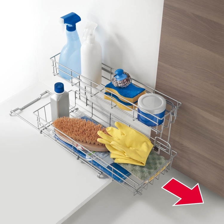 Pull-out storage shelf for cabinet, LIMPIO SLIDING ORGANISER, 50 x 20 x H 28 cm, Silver