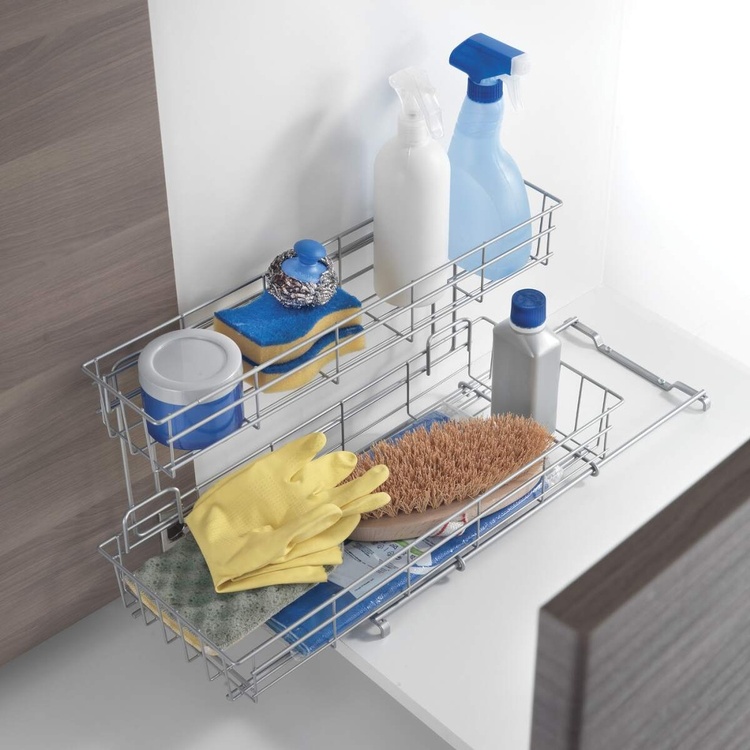 Pull-out storage shelf for cabinet, LIMPIO SLIDING ORGANISER, 50 x 20 x H 28 cm, Silver