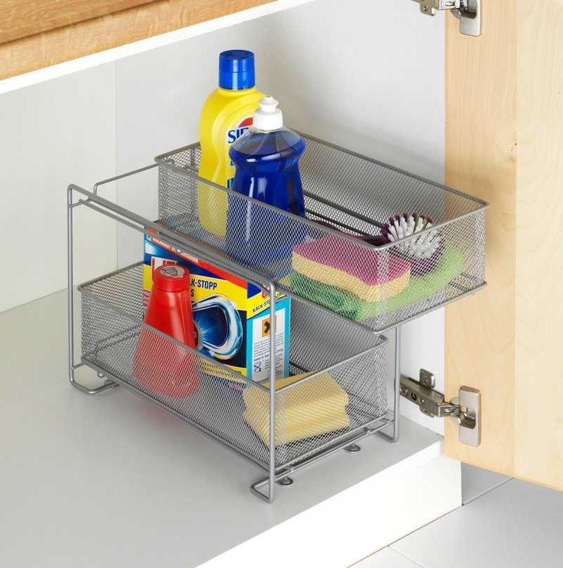 Pull-out storage baskets for cabinet, GIOMA, 35 x 19 x H 34 cm, Silver