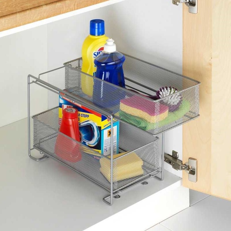 Pull-out storage baskets for cabinet, GIOMA, 35 x 19 x H 34 cm, Silver