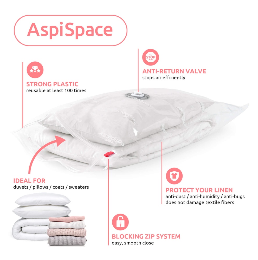 Vacuum bags, Flat, Large, LARGE ASPISPACE, 100 x 80 cm, Clear