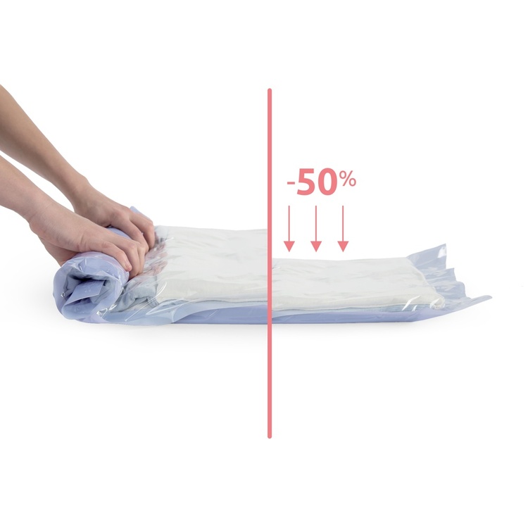 Vacuum bags, Set of 2, MANUAL ROLL-UP, Medium, 65 x 45 cm, Clear / Blue