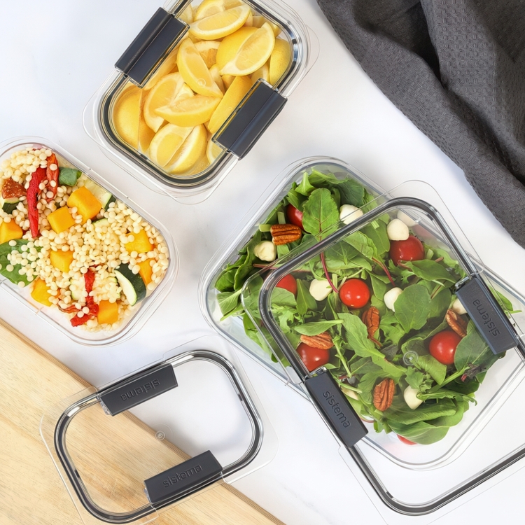Waterproof lunch box, 2000ml, BRILLIANCE LARGE, 28 x 19 x H 7 cm, Sistema, Clear / Black
