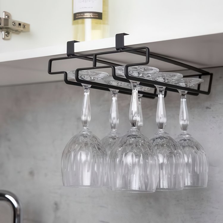 Under Cupboard Rack, DOUBLE WINE GLASS HANGER, Black