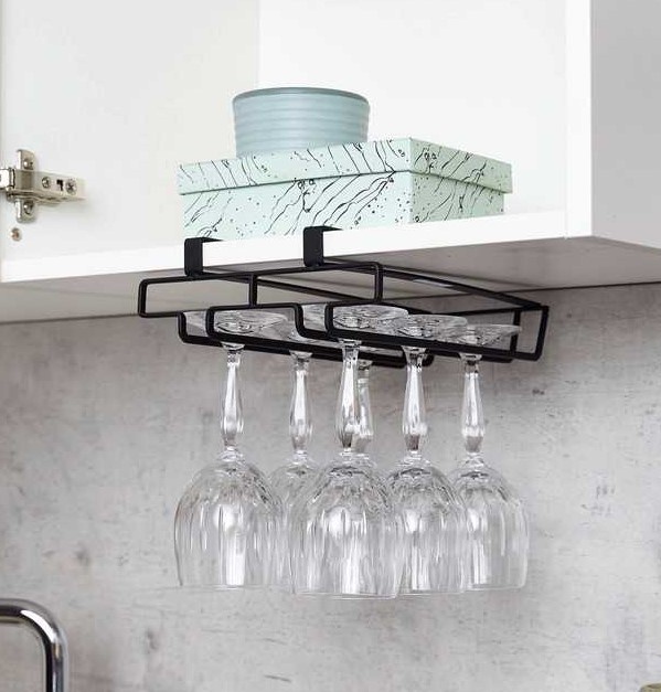 Under Cupboard Rack, DOUBLE WINE GLASS HANGER, Black