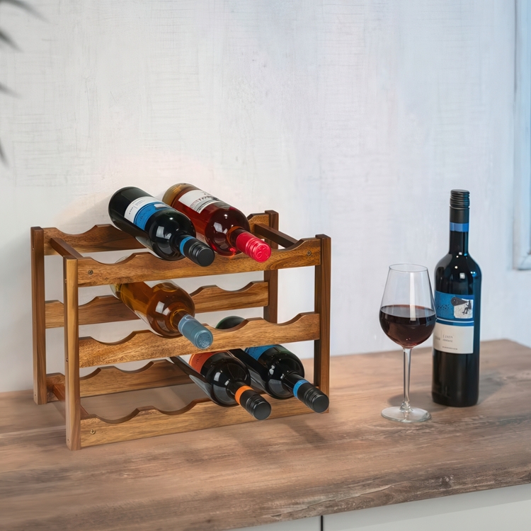 Wine Rack for 12 Bottles, FONDI, 42 x 21 x H28 cm, Acacia wood