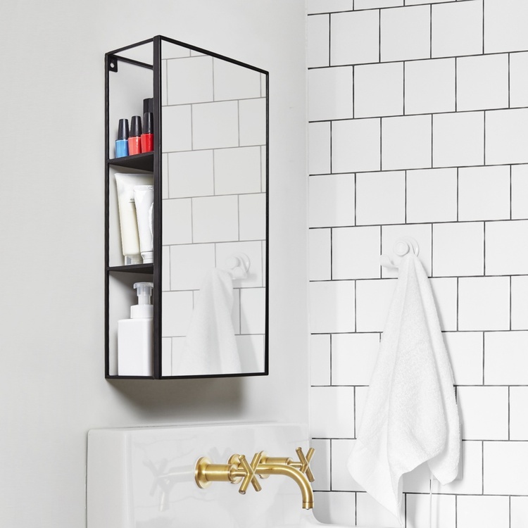 Hidden Storage with Mirror, CUBIKO MIRROR, 30,5 x 13 x H 61cm, Umbra, Black