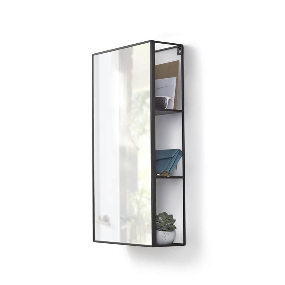 Hidden Storage with Mirror, CUBIKO MIRROR, 30,5 x 13 x H 61cm, Umbra, Black
