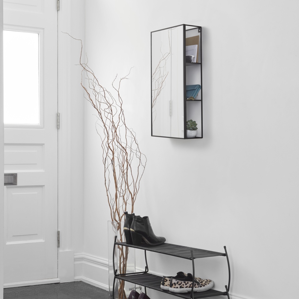 Hidden Storage with Mirror, CUBIKO MIRROR, 30,5 x 13 x H 61cm, Umbra, Black