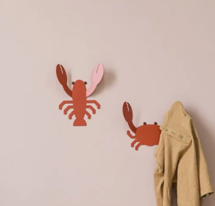 Wall hanger from recycled metal, LOBSTER, 15 x 20 cm, Orange