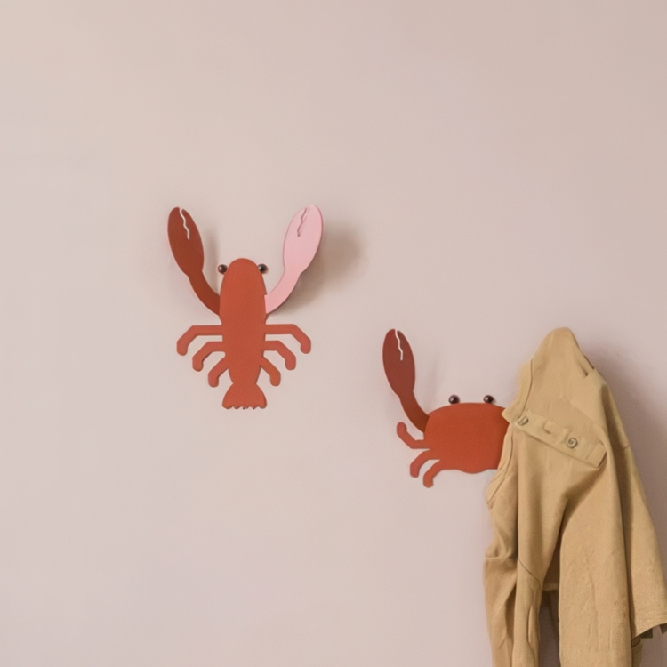 Wall hanger from recycled metal, LOBSTER, 15 x 20 cm, Orange