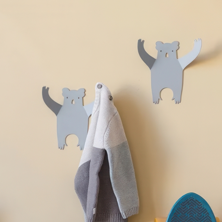Wall hanger from recycled metal, WILD KOALA, 18,5 x 20 cm, Grey