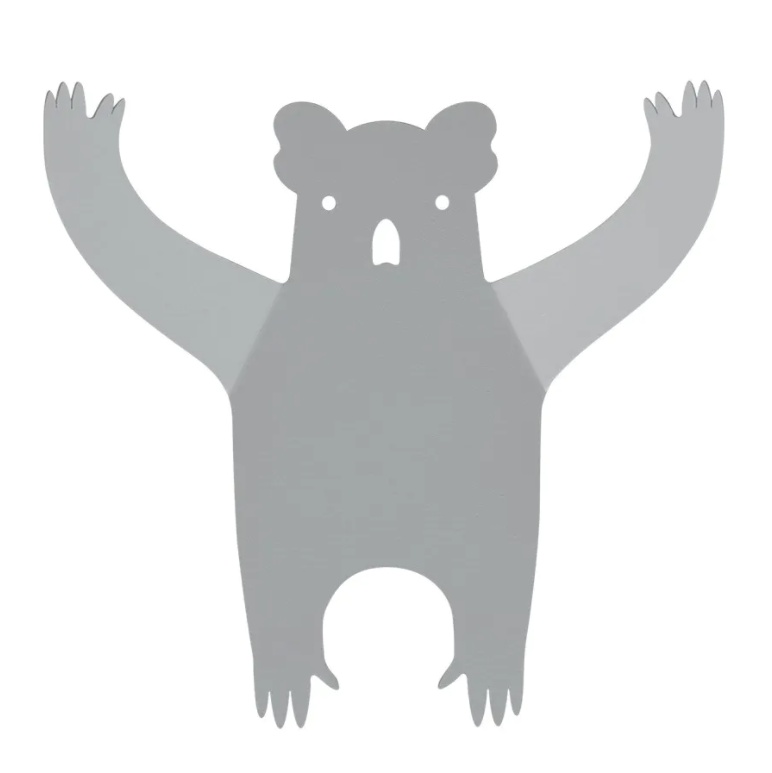 Wall hanger from recycled metal, WILD KOALA, 18,5 x 20 cm, Grey