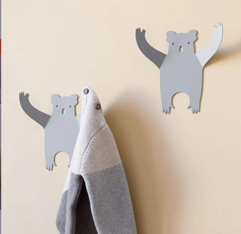 Wall hanger from recycled metal, WILD KOALA, 18,5 x 20 cm, Grey