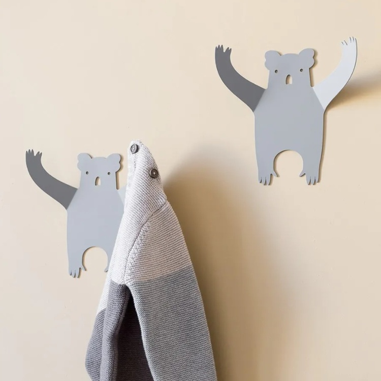 Wall hanger from recycled metal, WILD KOALA, 18,5 x 20 cm, Grey