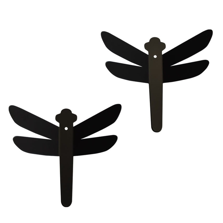 Wall hangers in metal, Set of 2, DRAGONFLY, 14 x H 14 cm, Black
