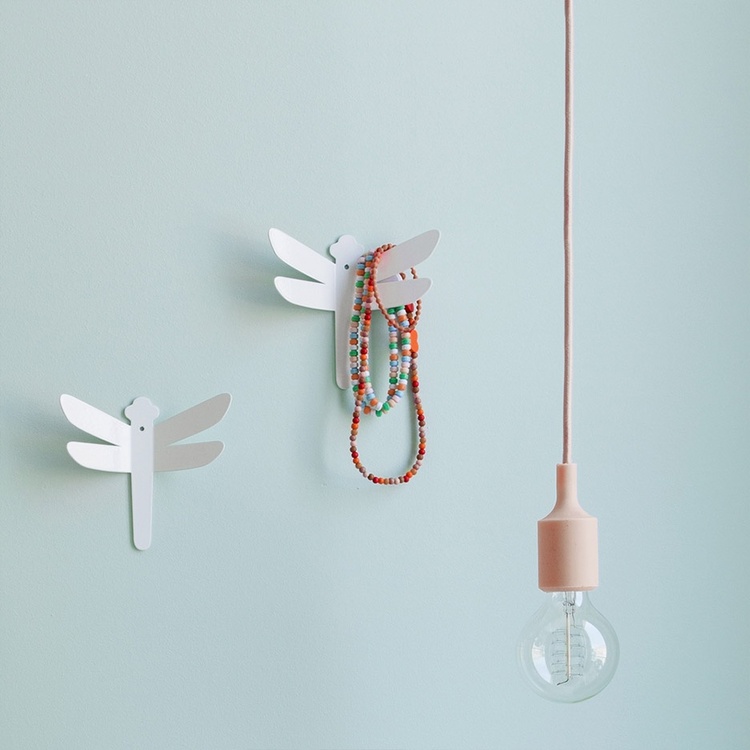 Wall hangers in metal, Set of 2, DRAGONFLY, 14 x H 14 cm, White