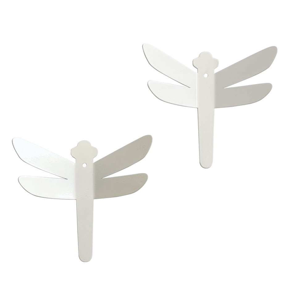 Wall hangers in metal, Set of 2, DRAGONFLY, 14 x H 14 cm, White