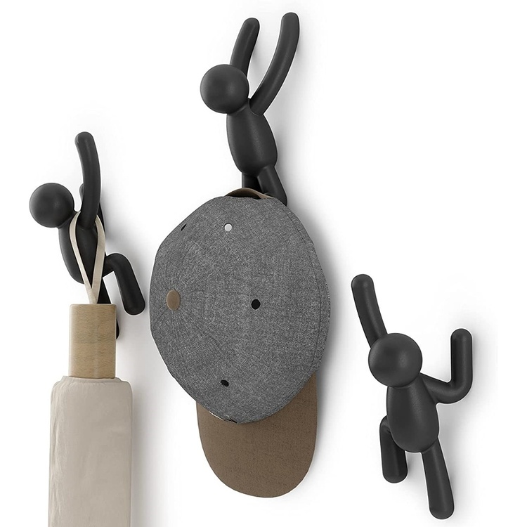 Wall Mounted Hooks, Decorative, Set of 3, UMBRA BUDDY HOOKS, Black