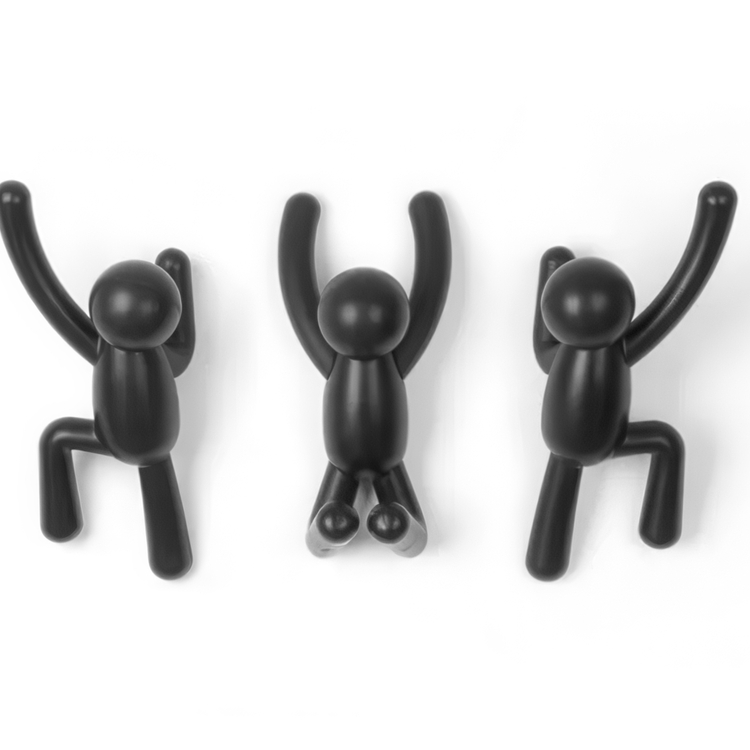 Wall Mounted Hooks, Decorative, Set of 3, UMBRA BUDDY HOOKS, Black