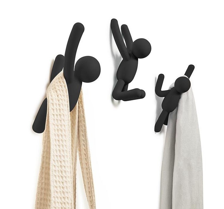 Wall Mounted Hooks, Decorative, Set of 3, UMBRA BUDDY HOOKS, Black