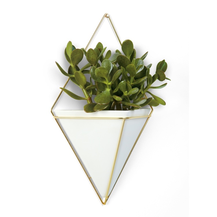 Wall mounted Vase, TRIGG WALL VESSEL, LARGE, Umbra, White / Brass