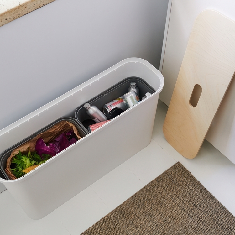 Recycling station with lid, 2 inserts, SMARTSTORE COLLECT, 46 L, 21,5 x 72 x H 42 cm