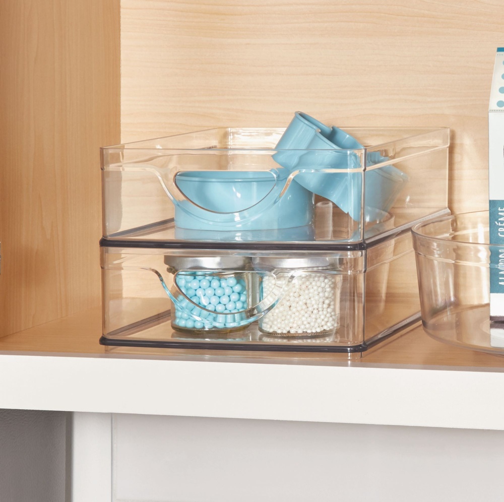 Storage box with handle, RPET CABINET BIN, 25,4 x 20,3 x H 7,6 cm, Transparent