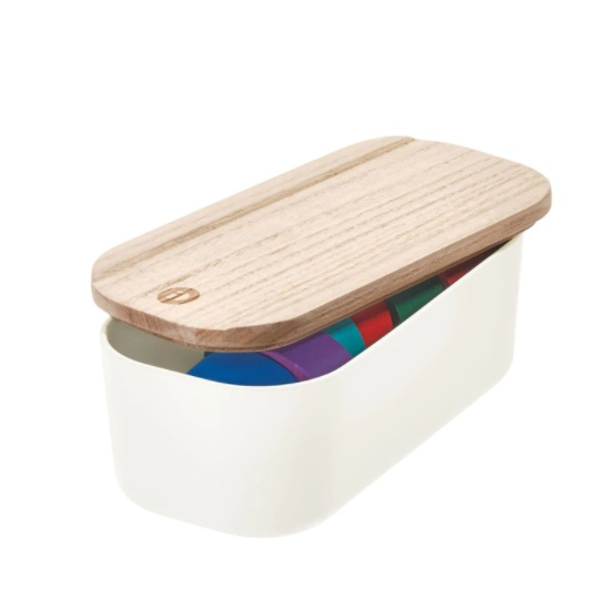Drawer Organiser with wooden lid, ECO MEDIUM COMPACT BIN, 9 x 18,5 x H 7 cm, Offwhite / Nature in the group Storage / Storage boxes / Mini organizers at SmartaSaker.se (40034)