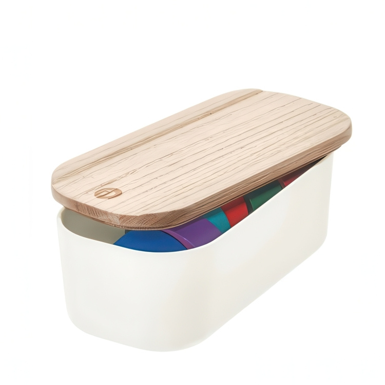 Drawer Organiser with wooden lid, ECO MEDIUM COMPACT BIN, 9 x 18,5 x H 7 cm, Offwhite / Nature in the group Storage / Storage boxes / Mini organizers at SmartaSaker.se (40034)