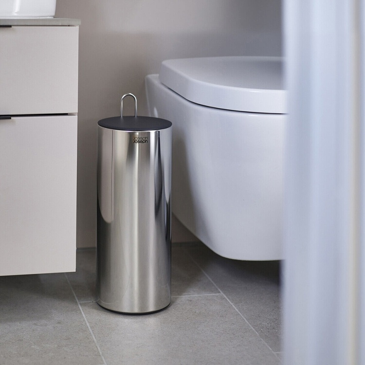 Toilet paper reserve canister, EASYSTORE LUXE, Joseph Joseph, Ø 15,6 x H 41,4 cm, Stainless Steel in the group Storage / Bathroom storage at SmartaSaker.se (40086)