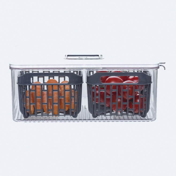 Food Storage, with 2 baskets, STAY FRESH BIN, 32,5 x 22,5 x H 12 cm, Clear / Grey in the group Storage / Kitchen storage / Fridge storage at SmartaSaker.se (40092)