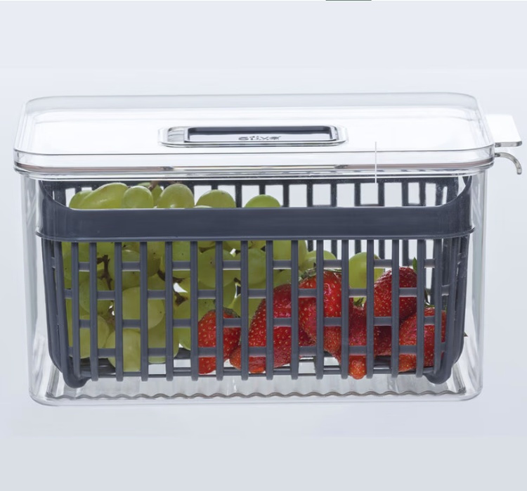 Food Storage, with 2 baskets, SMALL STAY FRESH FRIDGE BIN, 24 x 15.5 x H 12 cm, Clear / Grey in the group Storage / Kitchen storage / Fridge storage at SmartaSaker.se (40093)