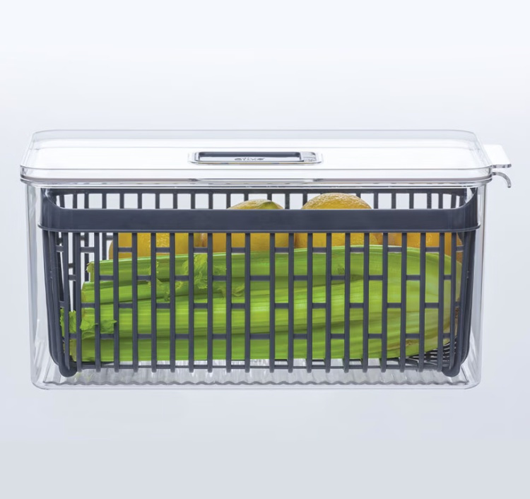 Food Storage, with 2 baskets, STAY FRESH FRIDGE BIN, 32,5 x 16,4 x H 15 cm, Clear / Grey in the group Storage / Kitchen storage at SmartaSaker.se (40094)