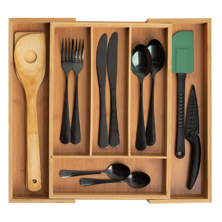 Cutlery Tray in Bamboo, Expandable, RANGE-COUVERTS, 35 x 25~39,2 x H 4,5 cm, Nature in the group Storage / Kitchen storage / Kitchen cabinet organizers / Cutlery drawers at SmartaSaker.se (40107)